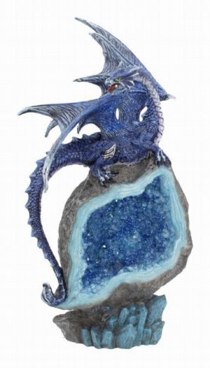 Photo #1 of product U4497N9 - Cobalt Custodian Fantasy Blue Dragon Sitting On A Geode 23cm