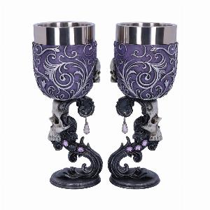 Photo #1 of product B5168R0 - Deaths Desire Twin Skull Heart Set of Two Goblets