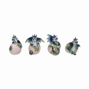 Photo #1 of product U5073R0 - Set of Four Hatchlings Emergence Dragonling Hatching from Egg Figurine