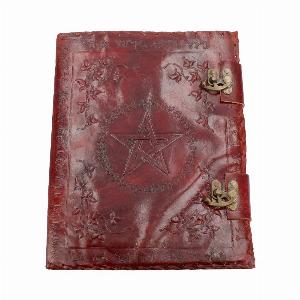 Photo #1 of product NOW0701 - Large Lockable Red Leather Book of Shadow With Embossed Floral Pentagram. 35cm