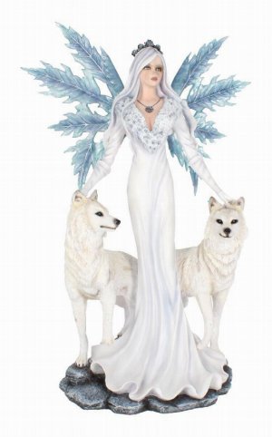 Photo #1 of product D2749G6 - Aura Large Ice Fairy with Two Winter Wolf Companions Figurine