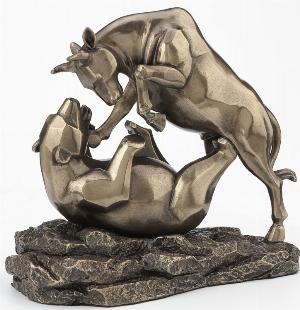 Photo of Bull and Bear Fighting Bronze Figurine