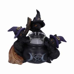 Photo #1 of product U5952V2 - Familiar Cauldron Black Cat Candle Holder 12.5cm
