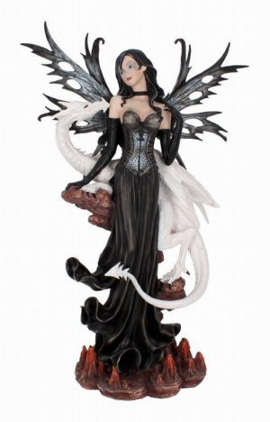 Photo #1 of product NEM3074 - Isabelle 57cm Dark Fairy and White Dragon Figurine