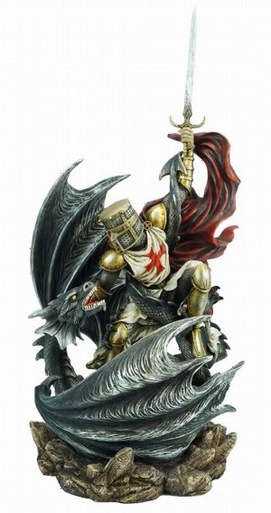 Photo #1 of product D7171B25 - Legends Fall  Templar Knight vs Dragon Resin Figurine