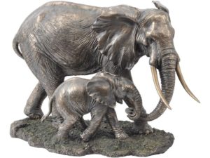 Photo of Mother And Baby Elephant Bronze Sculpture Large 44cm