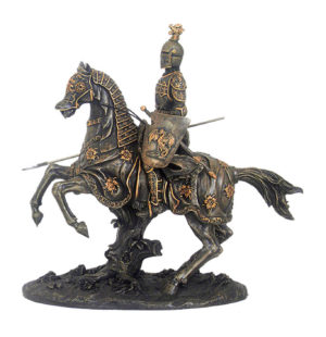 Photo of Mounted Knight with Spear and Shield Bronze Figurine