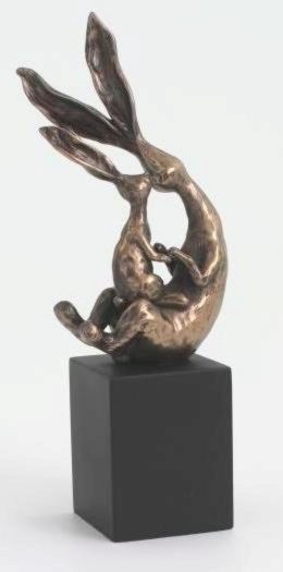 Photo of Rabbit with Baby Sitting on Block Sculpture 19 cm