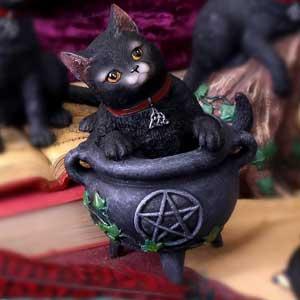 Photo #5 of product B1811E5 - Smudge Black Cat Caludron Figurine Wiccan Witch Gothic Ornament