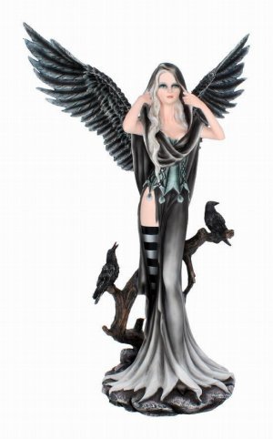 Photo #1 of product D2456G6 - Sorrel Large Dark Angel Fairy and Raven Figurine