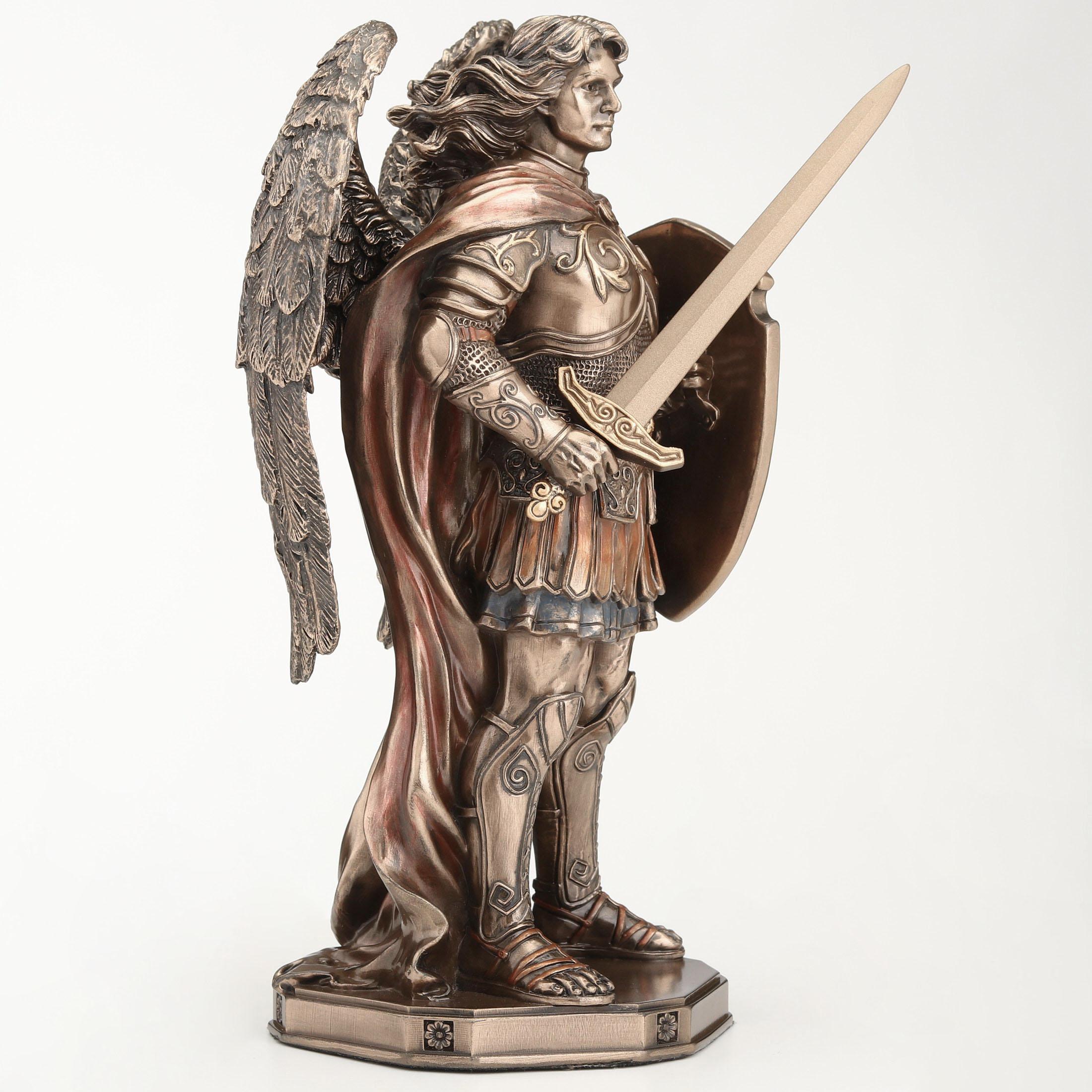 Archangel Saint Michael Wielding Sword and Shield - Bronze Figurine ...