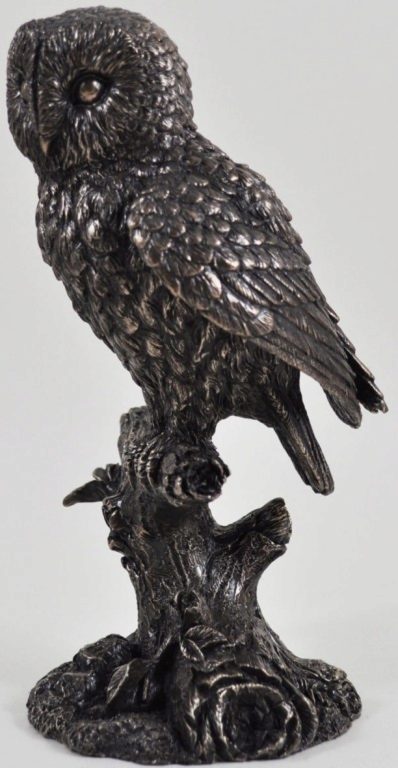 Photo of Barn Owl on Branch Bronze Sculpture 20cm
