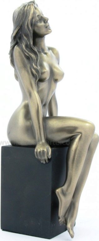 Photo of Nude Girl Sitting on Plinth Bronze Figurine