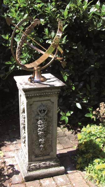 Photo of Floral Stone Plinth with Large Brass Armillary