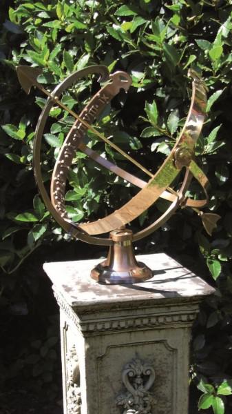 Photo of Floral Stone Plinth with Large Brass Armillary