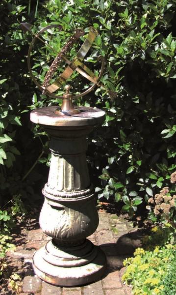Photo of Large Stone Pedestal with Large Brass Armillary
