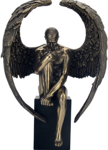 Photo of Male Angel on Plinth Bronze Figurine 26cm