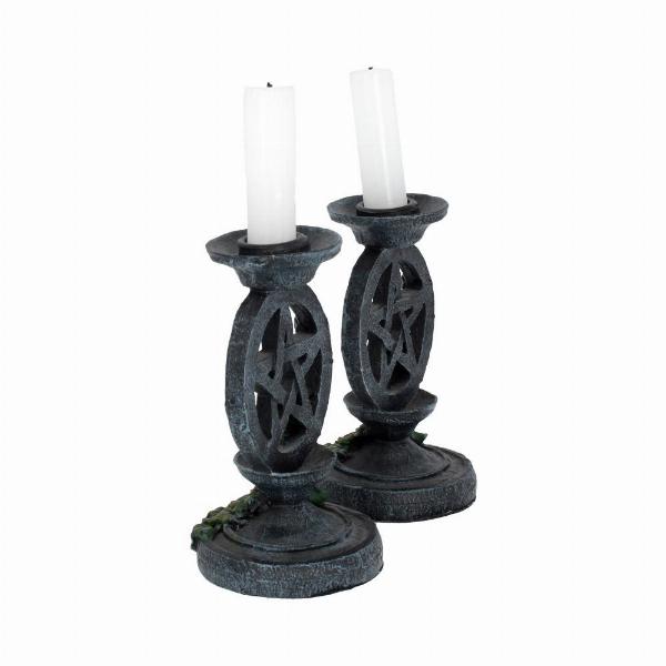 Photo #3 of product NEM5177 - Pair of Aged Ivy Pentagram Candlesticks Gothic Candle Holders