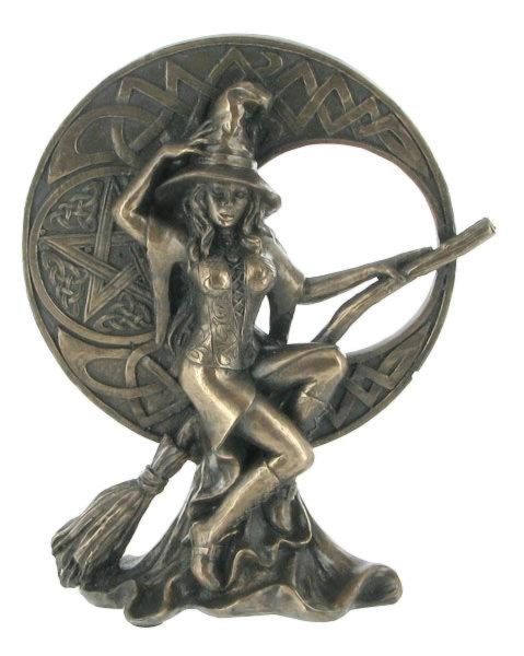 Photo of Bronze Witch with Celtic Moon Figurine