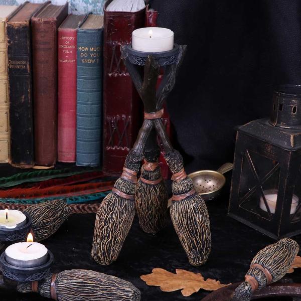 Photo #5 of product B3754K8 - Triple Broomstick Witchcraft Tealight Holder