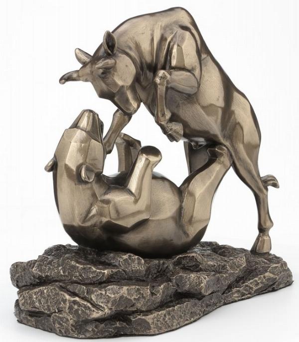 Photo of Bull and Bear Fighting Bronze Figurine