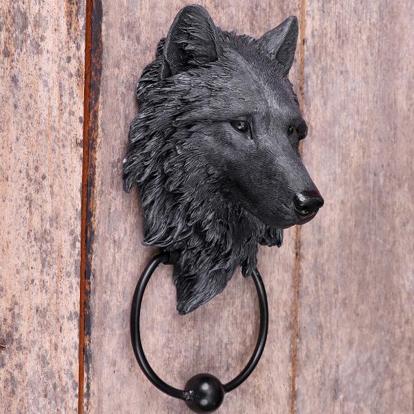 Photo #4 of product U3877K8 - Dark Guardian Wolf Black Canine Door Knocker