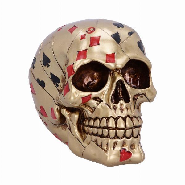Photo #1 of product U5280S0 - Dead Mans Hand Golden Playing Card Skull Ornament
