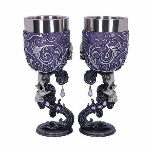 Photo #3 of product B5168R0 - Deaths Desire Twin Skull Heart Set of Two Goblets