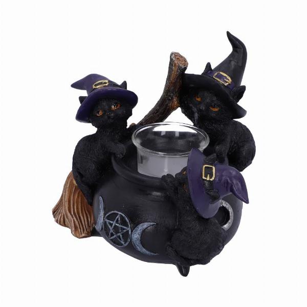 Photo #2 of product U5952V2 - Familiar Cauldron Black Cat Candle Holder 12.5cm