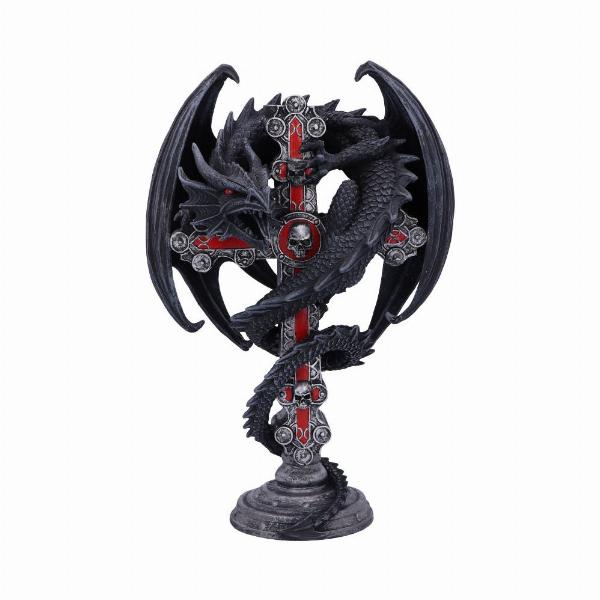 Photo #5 of product B5330S0 - Anne Stokes Gothic Guardian Dragon Cross Candle Holder 26.5cm, Black