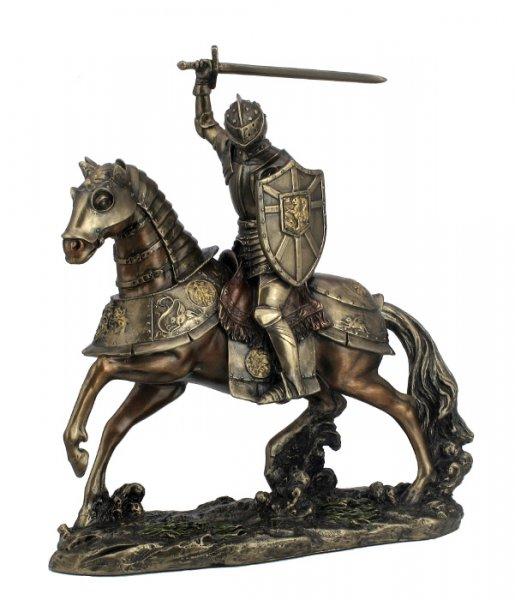 Photo of Knight on Horse with Sword Bronze Figurine