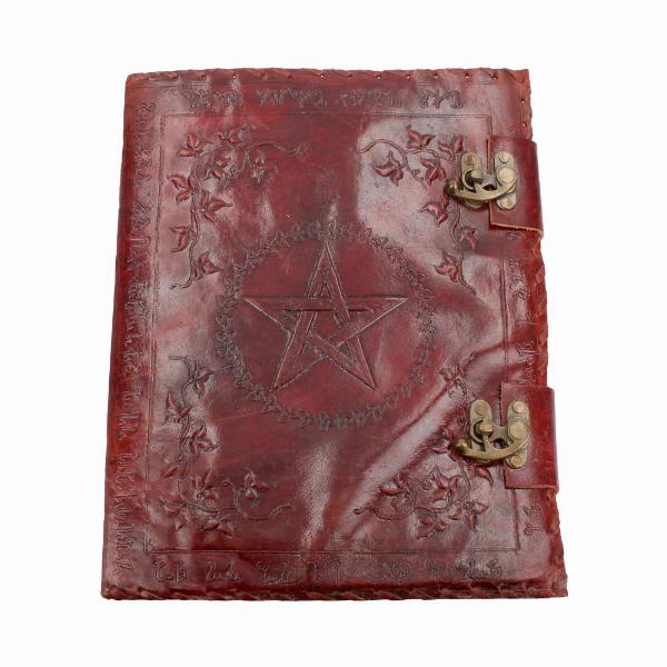Photo #3 of product NOW0701 - Large Lockable Red Leather Book of Shadow With Embossed Floral Pentagram. 35cm