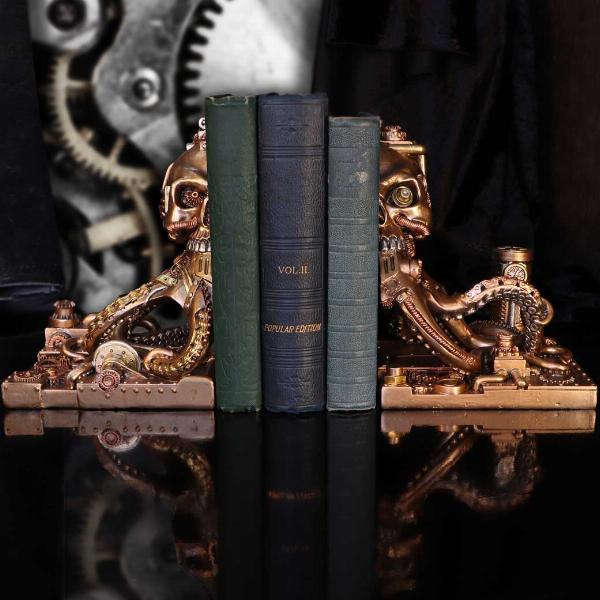 Photo #5 of product D5495T1 - Bronze Steampunk Octonium Bookends Mechanical Octopus Shelf Ends