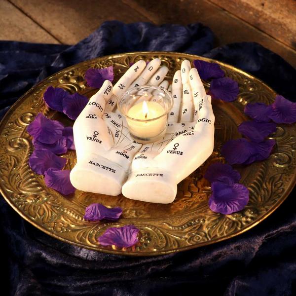 Photo #5 of product U5531T1 - Palmist's Guide White Chiromancy Hands Candle Holder