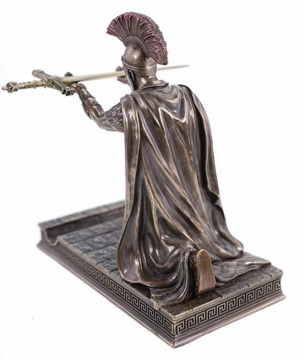 Photo of Roman Centurion Kneeling Bronze Figurine with Letter Opener Sword