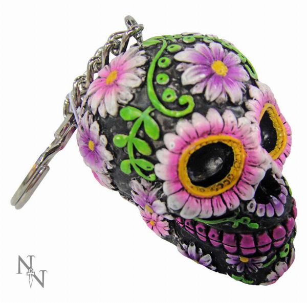 Photo #1 of product U2106F6 - Pack of 6 Sugar Petal Day of the Dead Skull Keyrings 6cm