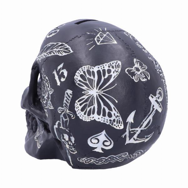 Photo #2 of product B5109R0 - Black and White Traditional, Tribal Tattoo Fund Skull