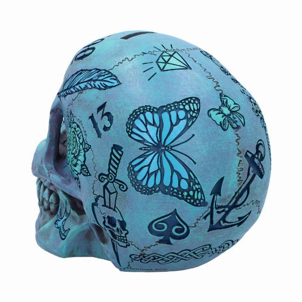 Photo #2 of product B5111R0 - Aqua Blue Traditional, Tribal Tattoo Fund Skull