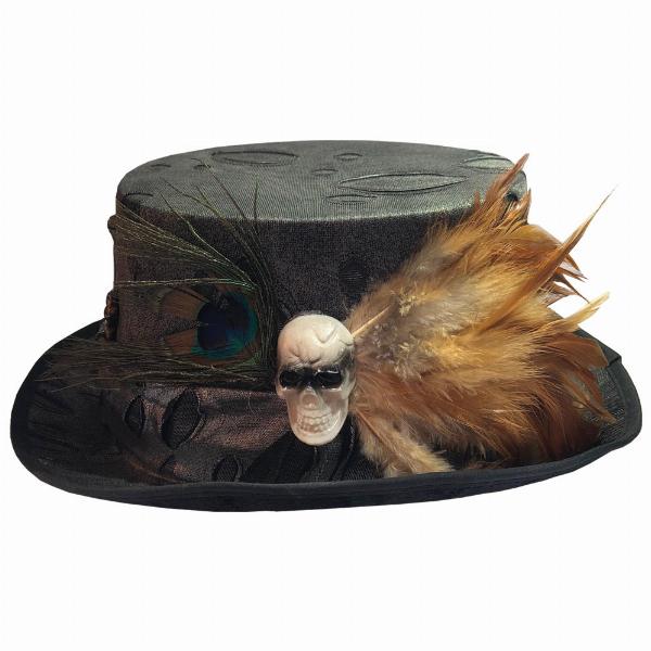 Photo #2 of product D5040R0 - Voodoo Healer's Skull, Bone and Feather Top Hat