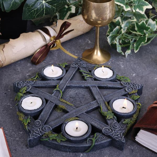 Photo #4 of product B2538G6 - Wiccan Pentagram Tea Light Holder Gothic Witch Candle Holder