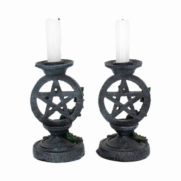 Photo #4 of product NEM5177 - Pair of Aged Ivy Pentagram Candlesticks Gothic Candle Holders