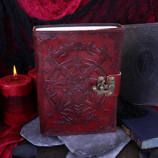 Photo #5 of product B4724P9 - Lockable Red Leather Baphomet Embossed Journal