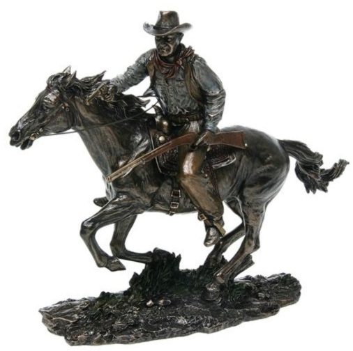 Photo of Cowboy on Horseback Bronze Figurine