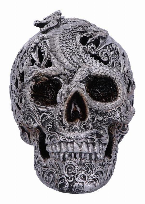 Photo #1 of product U4977R0 - Silver Cranial Drakos Engraved Dragon Skull Ornament