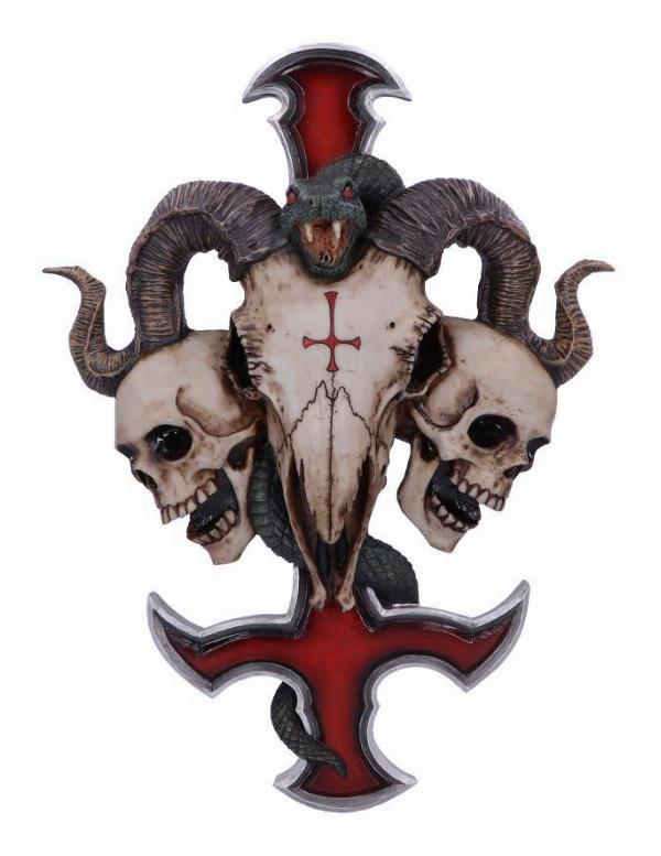 Photo #1 of product B5304S0 - James Ryman Devils Cross Ram's Skull Petrine Cross Wall Plaque