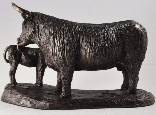 Photo of Highland Cow and Calf Bronze Sculpture (Harriet Glen) 24cm