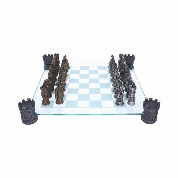 Photo #2 of product NEM5404 - Raised Fantasy Kingdom Of The Dragon Chess Set With Corner Towers 43cm