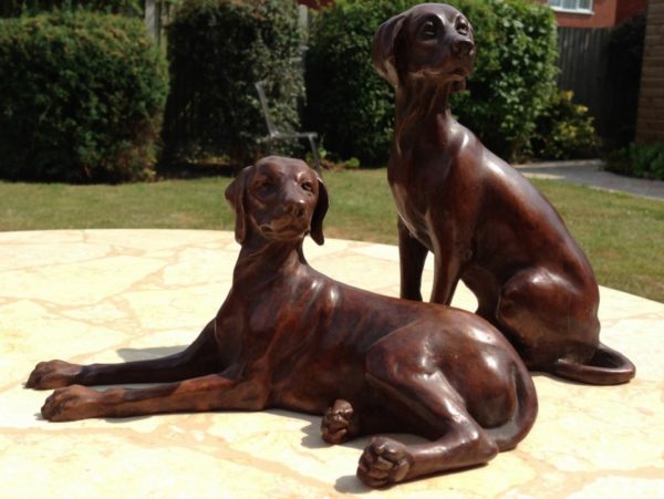 Photo of Pair of Vizslas Bronze Figurines