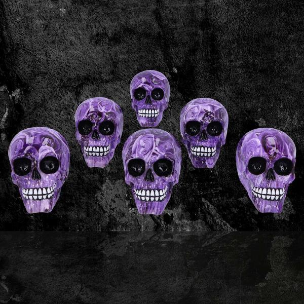 Photo #5 of product D5102R0 - Set of 6 Purple Romance Rose Print Skull Ornaments
