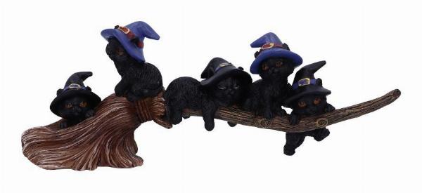 Photo #1 of product U5485T1 - Purrfect Broomstick Witches Familiar Black Cats and Broomstick Figurine